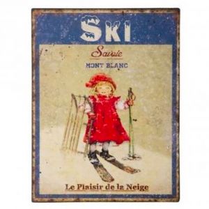 Plaque d&eacute;corative murale m&eacute;tal vintage montagne Savoie 25x33cm