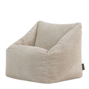 Pouf fauteuil enfant velours c&ocirc;tel&eacute; beige galet