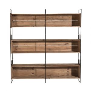 Etag&egrave;re niche 3 niveaux en pin recycl&eacute; et m&eacute;tal noir