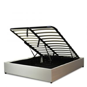 Lit coffre &eacute;lectrique simili cuir blanc avec t&eacute;l&eacute;commande 140x190 cm