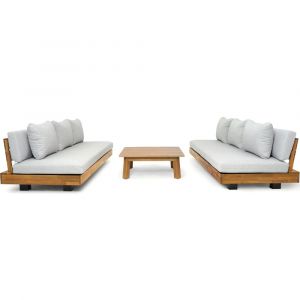 Salon de jardin 6 places en bois FSC - 2 canap. 3 pl + table - gris