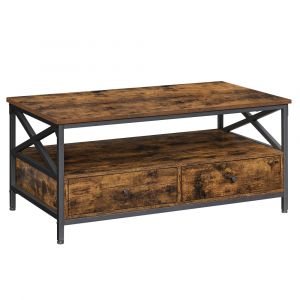 Table basse effet bois acier marron rustique et noir