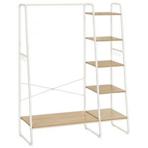 Porte-manteau 5 &eacute;tag&egrave;res industriel effet bois blanc