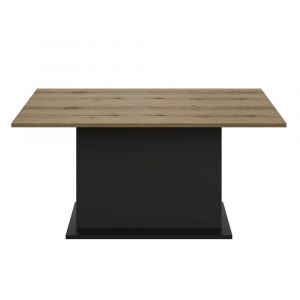 Table extensible effet bois ch&ecirc;ne avec pied central noir