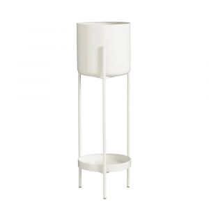 Cache-pot sur pied en m&eacute;tal blanc D19