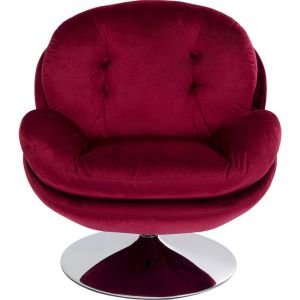 Fauteuil pivotant en velours rouge et acier chrom&eacute;