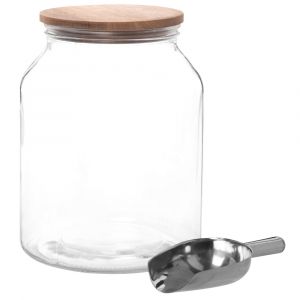Bocal en verre et couvercle en bois d'acacia avec pelle en inox