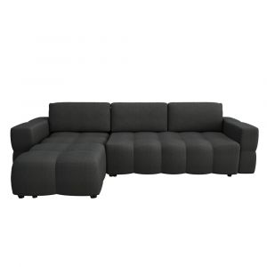Canapé d'angle gauche convertible coffre 5 places tissu tramé gris