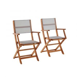 Lot de 2 fauteuils de jardin en acacia massif et textil&egrave;ne