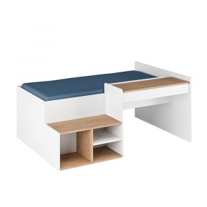 Lit combiné avec bureau blanc et noisette 90x190 cm
