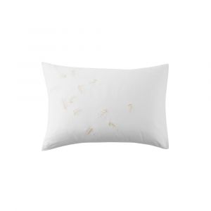 Taie d'oreiller rectangulaire satin de coton brodé blanc 50 x 70 cm