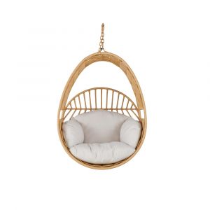 Fauteuil suspendu ext&eacute;rieur en r&eacute;sine imitation rotin et coussin &eacute;cru (pied vendu s&eacute;par&eacute;ment)