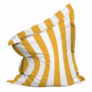 Housse vide de pouf ray&eacute; XL imperm&eacute;able 140x120 cm jaune et blanc