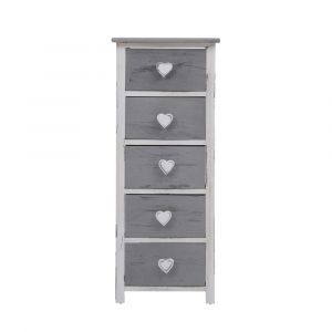 Chiffonnier cœurs avec 5 tiroirs en bois gris et blanc