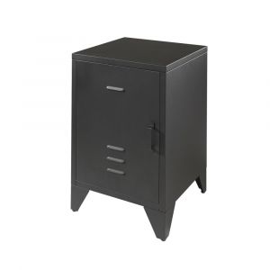 Chevet  1 porte style casier industriel m&eacute;tal noir