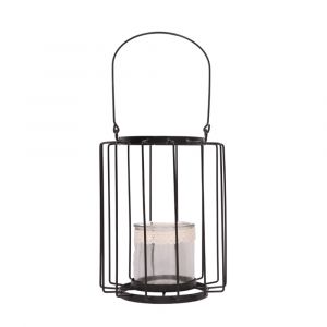 Lanterne jardin extérieur à poser bougie ancienne métal noir 18x22cm