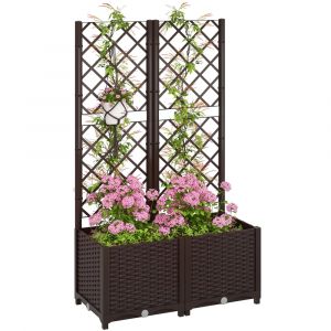 Jardini&egrave;re avec treillis bac &agrave; fleurs plastique marron 80x40x135cm
