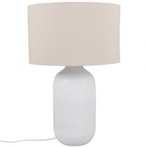 Lampe en céramique blanche et abat-jour en polyester recyclé écru