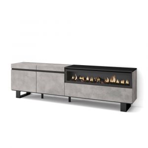 Meuble tv effet bois ciment 200x35x57cm chemin&eacute;e effet feu