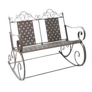 Banc &agrave; bascule fauteuil rocking chair de jardin en m&eacute;tal marron 120cm