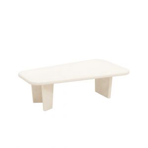 Table basse en microciment avec trois pieds blanc cass&eacute; 100x30cm