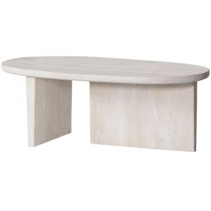 Table basse ovale en bois de manguier blanchi