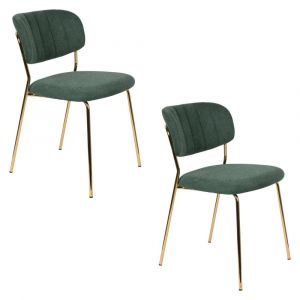 2 Chaises de repas en tissu vert avec pieds dor&eacute;s