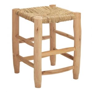 Tabouret Marocain bois de laurier -  Osier/Bois - 40 cm