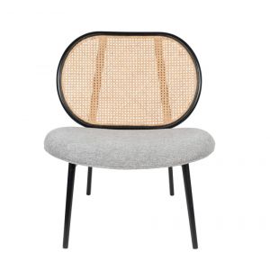 Fauteuil dossier en cannage et assise en tissu gris