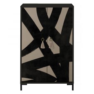 Buffet MDF 2 portes d&eacute;coratives motif noir graphique taupe