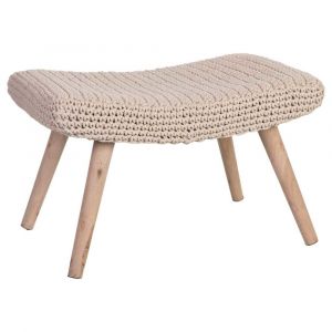 Banc en bois et coton tress&eacute; beige 67x30x43h cm