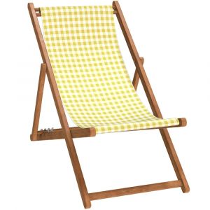 Chilienne pliante en hêtre lasuré et toile imprimé vichy jaune