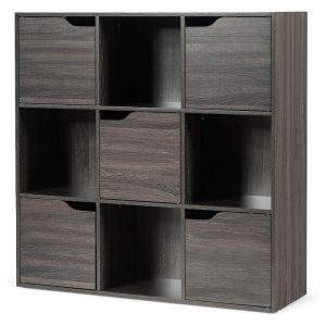 Biblioth&egrave;que 9 cases &eacute;tag&egrave;re de rangement 5 portes marron 90x29x90 cm