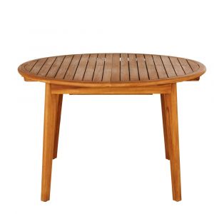 Table de jardin ronde extensible en bois de teck 4/6 personnes L120/170