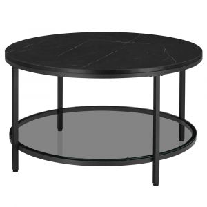 Table basse effet bois verre noir marbr&eacute; et noir d'encre