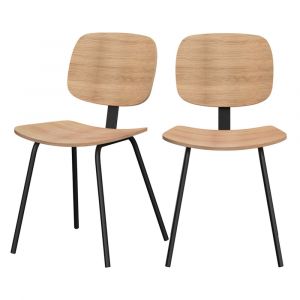 Lot de 2 chaises en bois plaqu&eacute; fr&ecirc;ne et pieds en m&eacute;tal