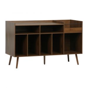 Meuble vinyle vintage XL en MDF effet bois de noyer, 130 cm