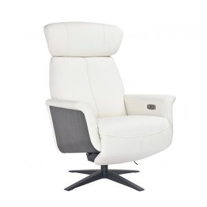 Fauteuil de relaxation électrique en bois brun et cuir blanc