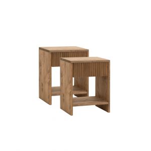 Ensemble 2 tables de chevet en bois avec un tiroir vieilli 40x40cm