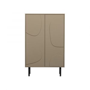 Buffet haut 2 portes en bois CADYA bois (pin) taupe 85x40x135cm
