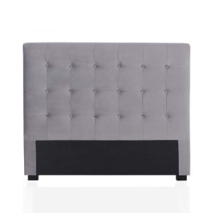 T&ecirc;te de lit capitonn&eacute;e en velours gris argent 140cm