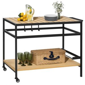 Desserte de jardin chariot pour plancha barbecue bois m&eacute;tal