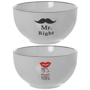Lot de 2 bols blancs Mr et Mrs en céramique