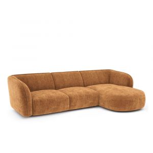 Canap&eacute; d'angle droit 5 places en velours gaufr&eacute; caramel