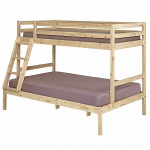 Pack lit superpos&eacute; avec 2 matelas bois massif 120x190 cm
