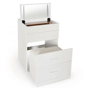 Coiffeuse compacte 60cm avec miroir led, tiroir et pouf int&eacute;gr&eacute; xl
