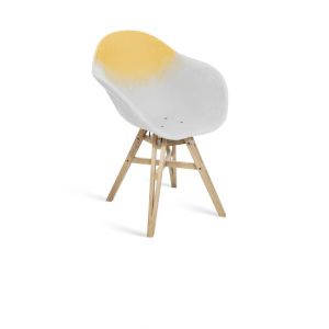 Fauteuil en plastique recyclé jaune et blanc, pied en chêne français
