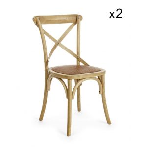 Lot de 2 chaises en orme marron et rotin naturel