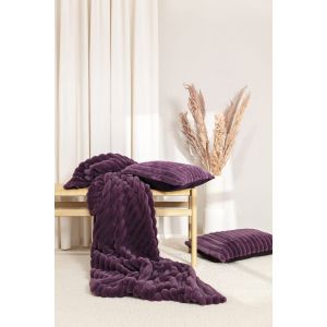 Plaid velours cotelé moelleux imitation fourrure aubergine - 140x200
