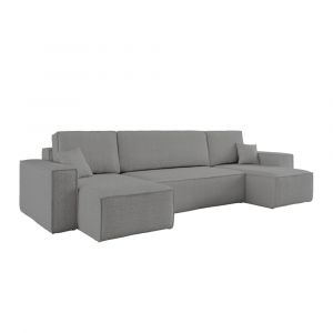 Canap&eacute; d'angle panoramique convertible 6 places tissu bouclette gris